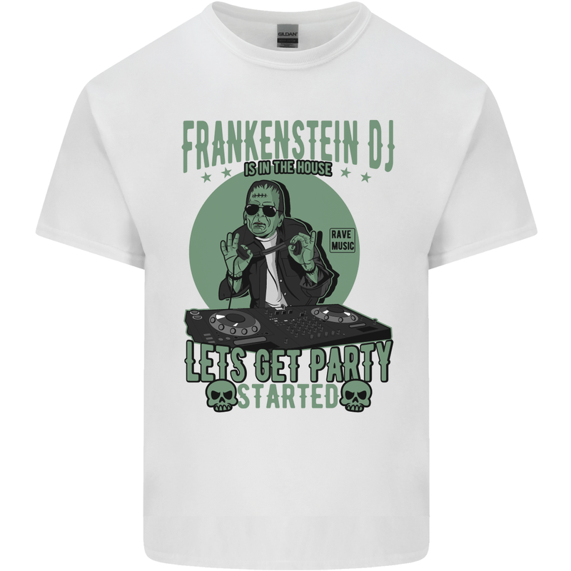 DJ Frankenstein Funny Music Vinyl Halloween Mens Cotton T-Shirt Tee Top White