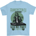 DJ Frankenstein Funny Music Vinyl Halloween Mens T-Shirt Cotton Gildan Light Blue
