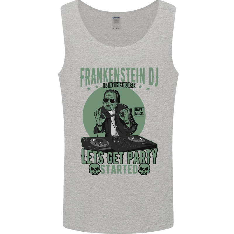DJ Frankenstein Funny Music Vinyl Halloween Mens Vest Tank Top Sports Grey