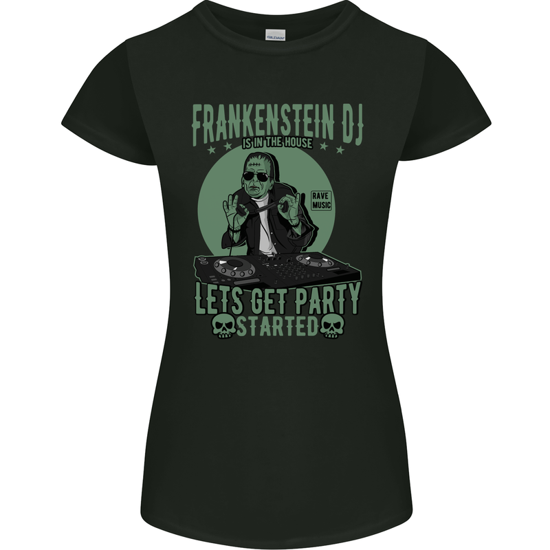 DJ Frankenstein Funny Music Vinyl Halloween Womens Petite Cut T-Shirt Black