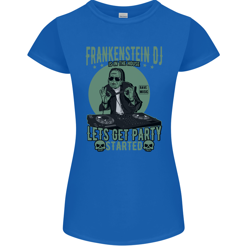 DJ Frankenstein Funny Music Vinyl Halloween Womens Petite Cut T-Shirt Royal Blue