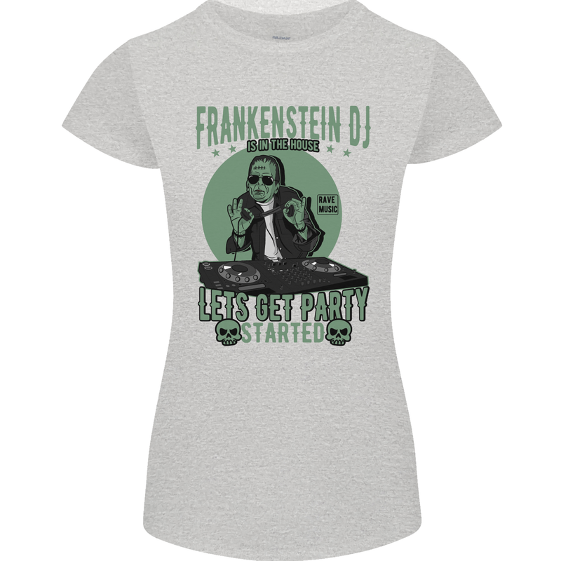 DJ Frankenstein Funny Music Vinyl Halloween Womens Petite Cut T-Shirt Sports Grey