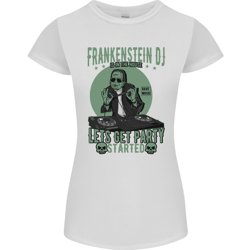 DJ Frankenstein Funny Music Vinyl Halloween Womens Petite Cut T-Shirt White