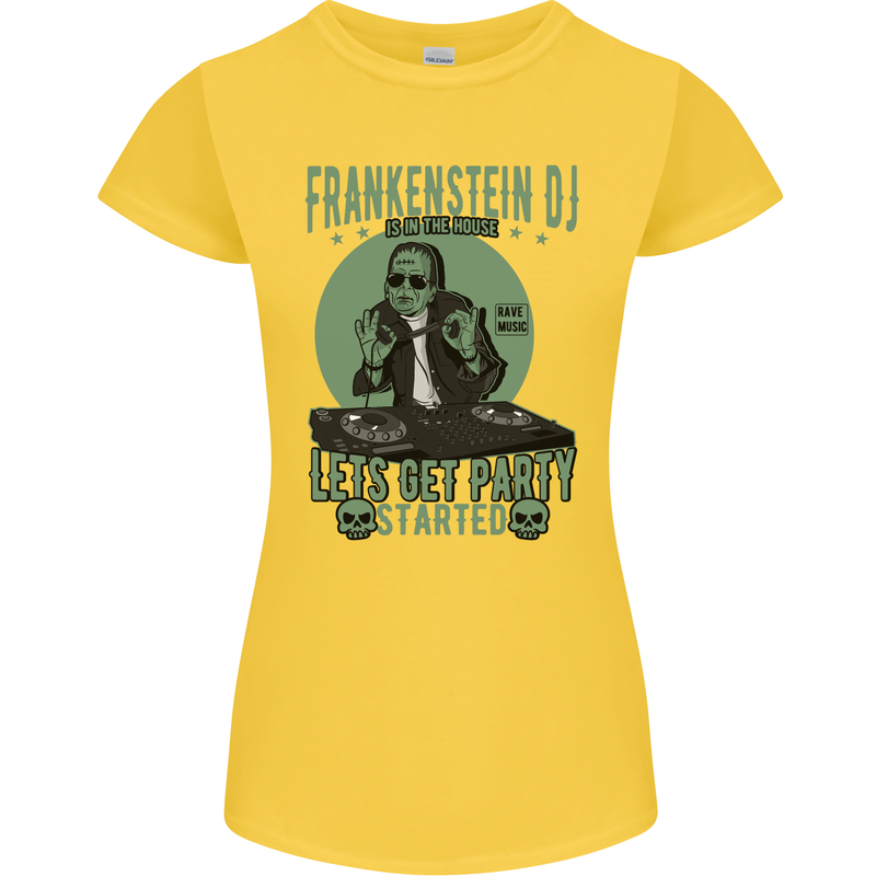 DJ Frankenstein Funny Music Vinyl Halloween Womens Petite Cut T-Shirt Yellow