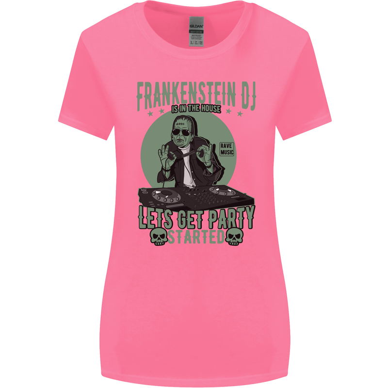 DJ Frankenstein Funny Music Vinyl Halloween Womens Wider Cut T-Shirt Azalea