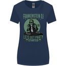 DJ Frankenstein Funny Music Vinyl Halloween Womens Wider Cut T-Shirt Navy Blue