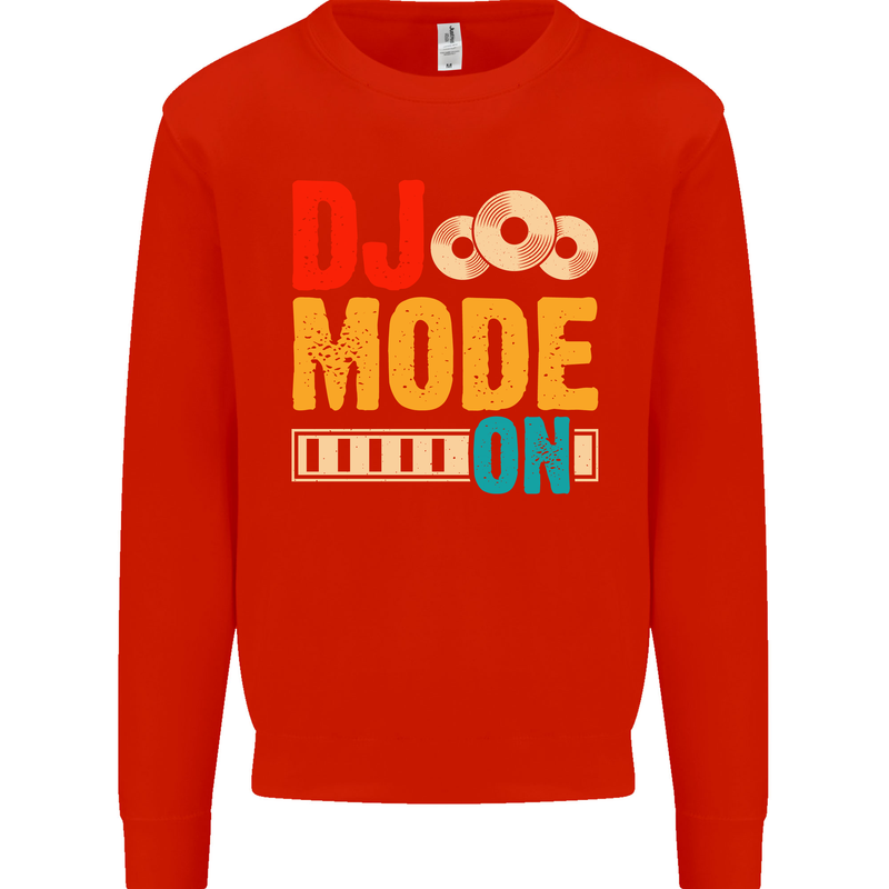 DJ Mode On DJing Music Kids Sweatshirt Jumper Bright Red