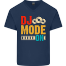 DJ Mode On DJing Music Mens V-Neck Cotton T-Shirt Navy Blue