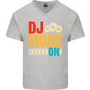 DJ Mode On DJing Music Mens V-Neck Cotton T-Shirt Sports Grey