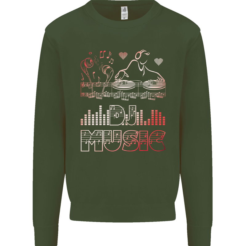DJ Music Tekno Dance Rave Acid House Kids Sweatshirt Jumper Forest Green