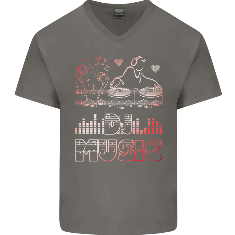DJ Music Tekno Dance Rave Acid House Mens V-Neck Cotton T-Shirt Charcoal