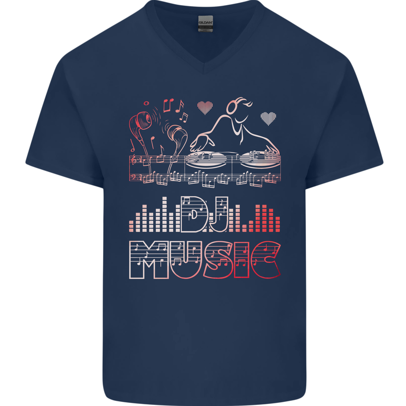 DJ Music Tekno Dance Rave Acid House Mens V-Neck Cotton T-Shirt Navy Blue