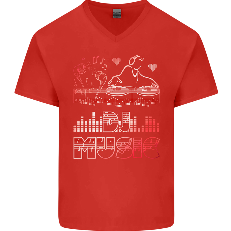 DJ Music Tekno Dance Rave Acid House Mens V-Neck Cotton T-Shirt Red
