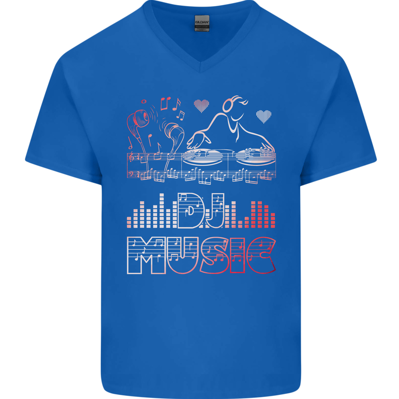 DJ Music Tekno Dance Rave Acid House Mens V-Neck Cotton T-Shirt Royal Blue