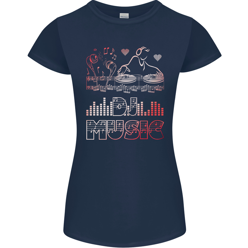 DJ Music Tekno Dance Rave Acid House Womens Petite Cut T-Shirt Navy Blue