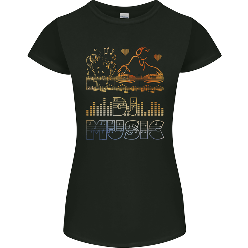 DJ Music Tekno Dance Rave Womens Petite Cut T-Shirt Black