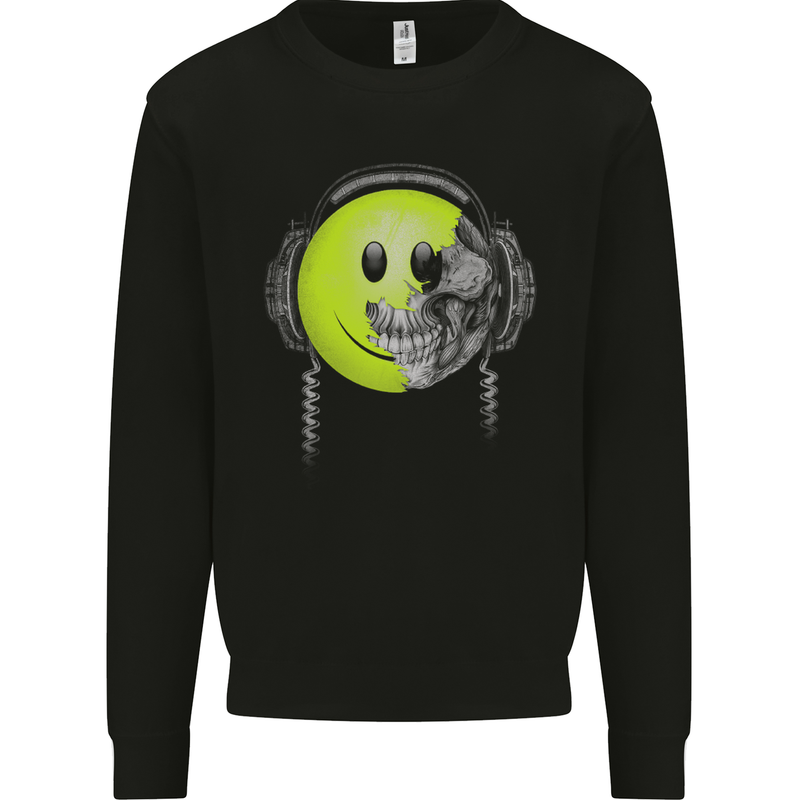 DJ Skull Dance Music DJing Skull Headphones Kids Sweatshirt Jumper Black