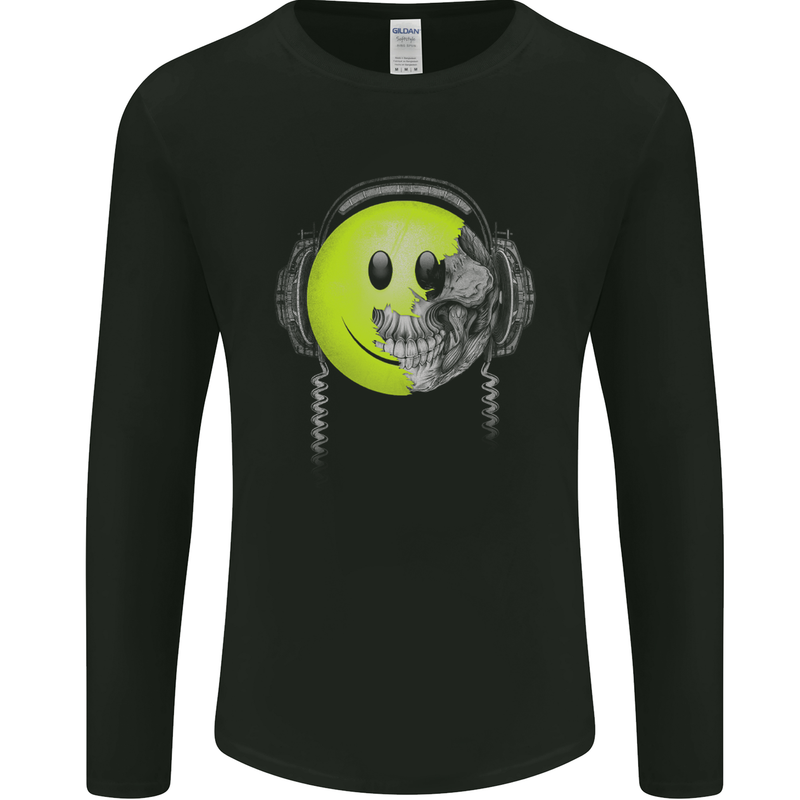 DJ Skull Dance Music DJing Skull Headphones Mens Long Sleeve T-Shirt Black