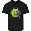 DJ Skull Dance Music DJing Skull Headphones Mens V-Neck Cotton T-Shirt Black
