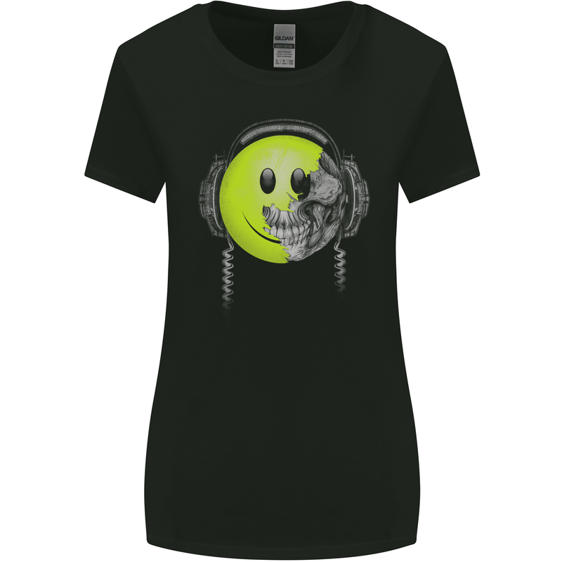 DJ Skull Dance Music DJing Skull Headphones Womens Wider Cut T-Shirt Black