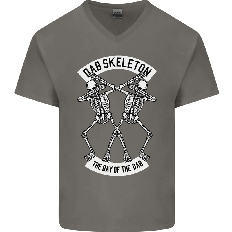 Dab Skeleton the Day of the Dab Dead Mens V-Neck Cotton T-Shirt Charcoal