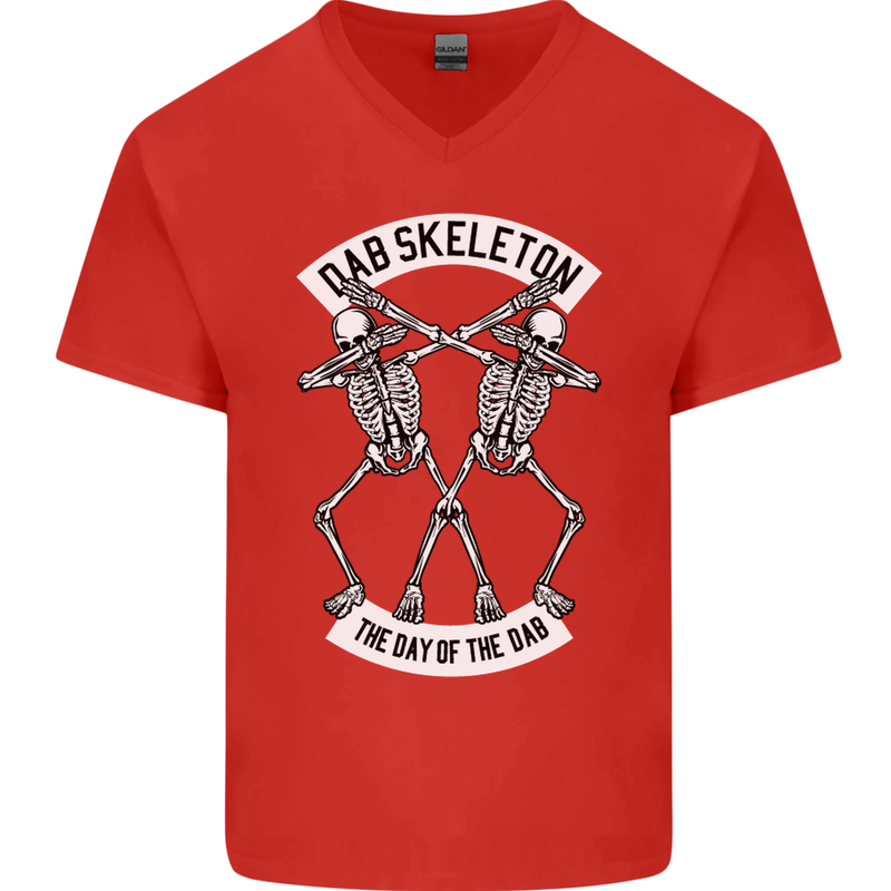 Dab Skeleton the Day of the Dab Dead Mens V-Neck Cotton T-Shirt Red