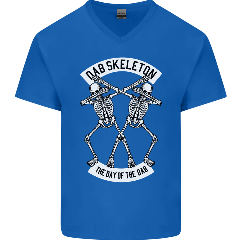 Dab Skeleton the Day of the Dab Dead Mens V-Neck Cotton T-Shirt Royal Blue