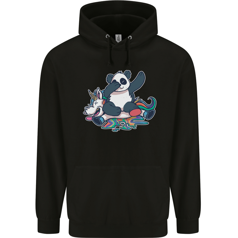Dabbing Panda Squashing a Unicorn Funny Mens 80% Cotton Hoodie Black