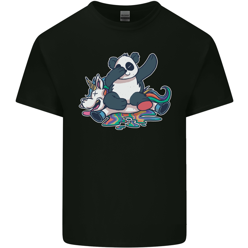 Dabbing Panda Squashing a Unicorn Funny Mens Cotton T-Shirt Tee Top Black