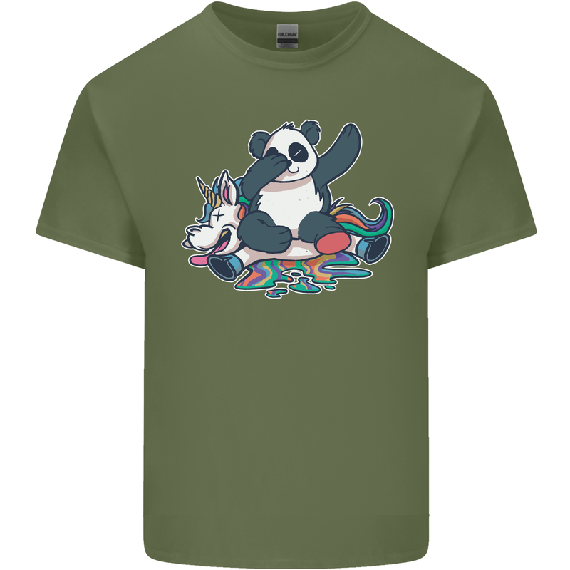 Dabbing Panda Squashing a Unicorn Funny Mens Cotton T-Shirt Tee Top Military Green