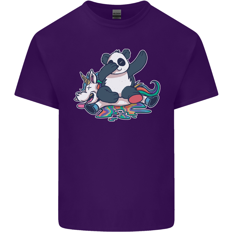 Dabbing Panda Squashing a Unicorn Funny Mens Cotton T-Shirt Tee Top Purple