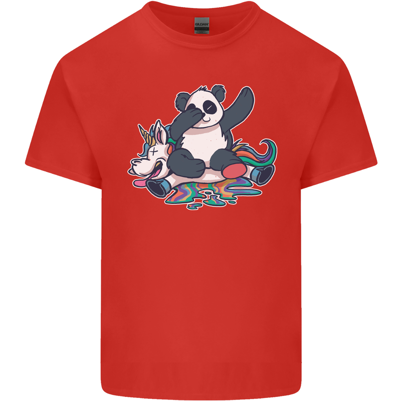 Dabbing Panda Squashing a Unicorn Funny Mens Cotton T-Shirt Tee Top Red