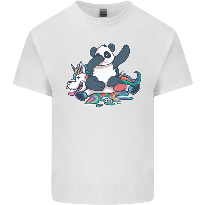 Dabbing Panda Squashing a Unicorn Funny Mens Cotton T-Shirt Tee Top White