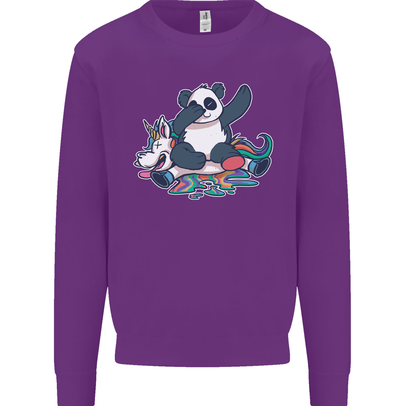 Dabbing Panda Squashing a Unicorn Funny Mens Sweatshirt Jumper Purple