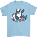 Dabbing Panda Squashing a Unicorn Funny Mens T-Shirt Cotton Gildan Light Blue