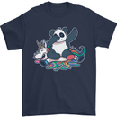 Dabbing Panda Squashing a Unicorn Funny Mens T-Shirt Cotton Gildan Navy Blue