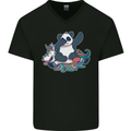 Dabbing Panda Squashing a Unicorn Funny Mens V-Neck Cotton T-Shirt Black