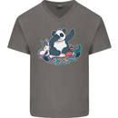 Dabbing Panda Squashing a Unicorn Funny Mens V-Neck Cotton T-Shirt Charcoal