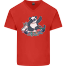 Dabbing Panda Squashing a Unicorn Funny Mens V-Neck Cotton T-Shirt Red