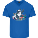 Dabbing Panda Squashing a Unicorn Funny Mens V-Neck Cotton T-Shirt Royal Blue