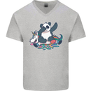 Dabbing Panda Squashing a Unicorn Funny Mens V-Neck Cotton T-Shirt Sports Grey