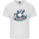 Dabbing Panda Squashing a Unicorn Funny Mens V-Neck Cotton T-Shirt White