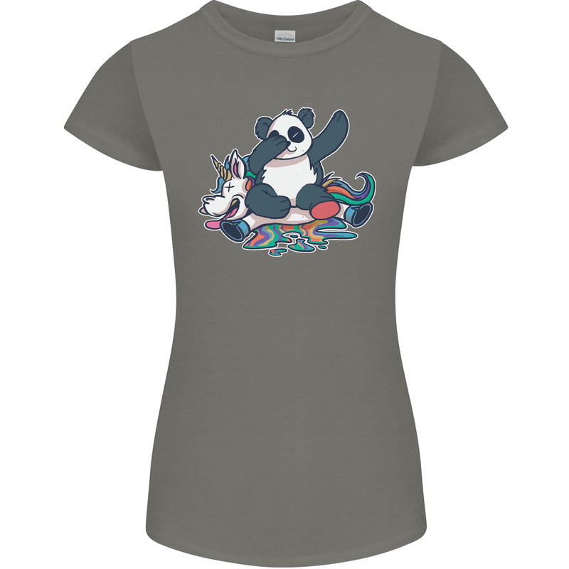 Dabbing Panda Squashing a Unicorn Funny Womens Petite Cut T-Shirt Charcoal