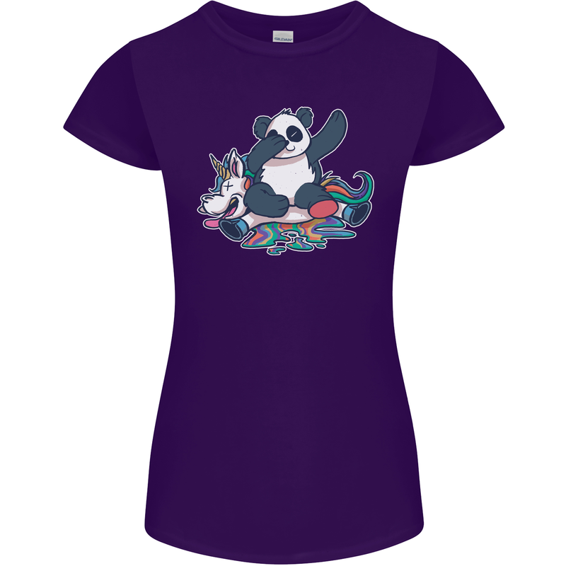 Dabbing Panda Squashing a Unicorn Funny Womens Petite Cut T-Shirt Purple