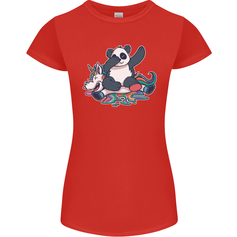 Dabbing Panda Squashing a Unicorn Funny Womens Petite Cut T-Shirt Red