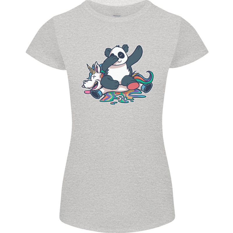Dabbing Panda Squashing a Unicorn Funny Womens Petite Cut T-Shirt Sports Grey