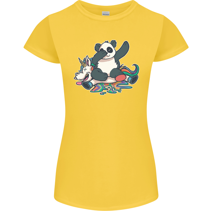 Dabbing Panda Squashing a Unicorn Funny Womens Petite Cut T-Shirt Yellow