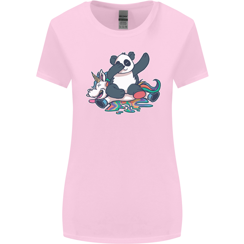 Dabbing Panda Squashing a Unicorn Funny Womens Wider Cut T-Shirt Light Pink