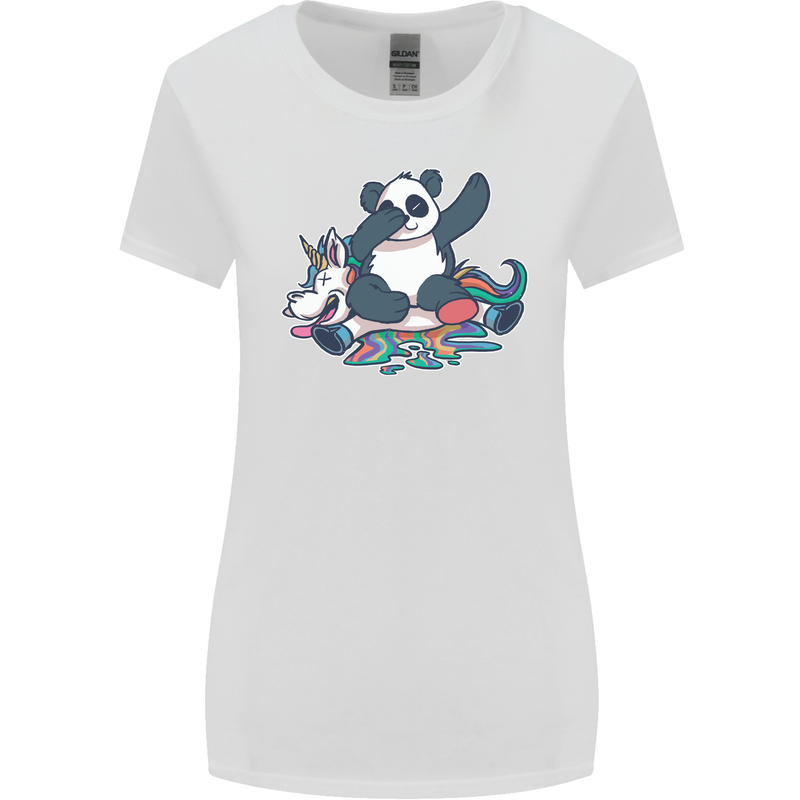 Dabbing Panda Squashing a Unicorn Funny Womens Wider Cut T-Shirt White