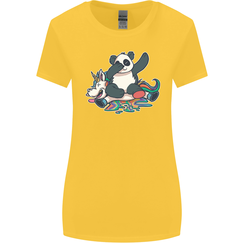Dabbing Panda Squashing a Unicorn Funny Womens Wider Cut T-Shirt Yellow
